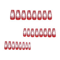 Uñas a presión con pentagrama blanco para mujer, puntas artificiales rojas para principiantes, decoración práctica de uñas - details 4