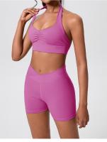 Lemon-conjunto deportivo de Yoga para mujer, mallas cortas de cintura alta y cuello redondo, sujetador cruzado, 2 piezas - details 8