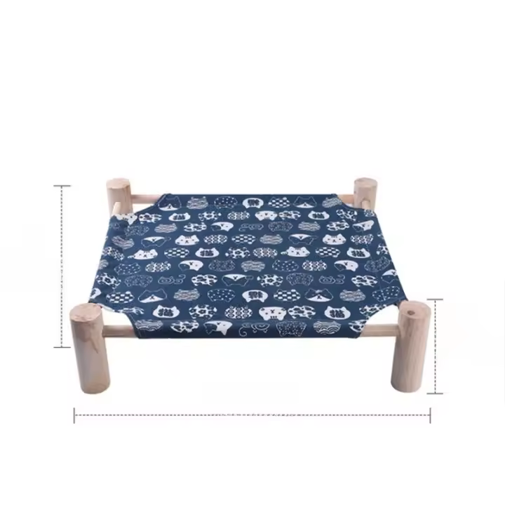 Cama extraíble y transpirable para mascotas, hamaca portátil con marco de madera, sofá de lona para cachorros y gatos, Verano - 1