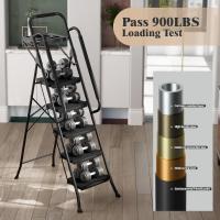 Peldaños Anchos con Baranda, Escalera de Tijera con Pedal Antideslizante, Taburete Plegable para Hogar Cocina Garaje Jardín Oficina, Capacidad de Carga de 900LBS, Azul - details 54