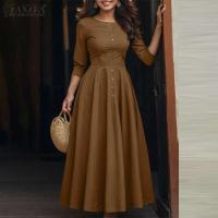 ZANZEA-vestido veraniego de primavera 2025, Vestidos de trabajo de fiesta de manga larga a la moda para mujer, bata por debajo de la rodilla con botones lisos, Vestidos elegantes informales para vacaciones - details 2