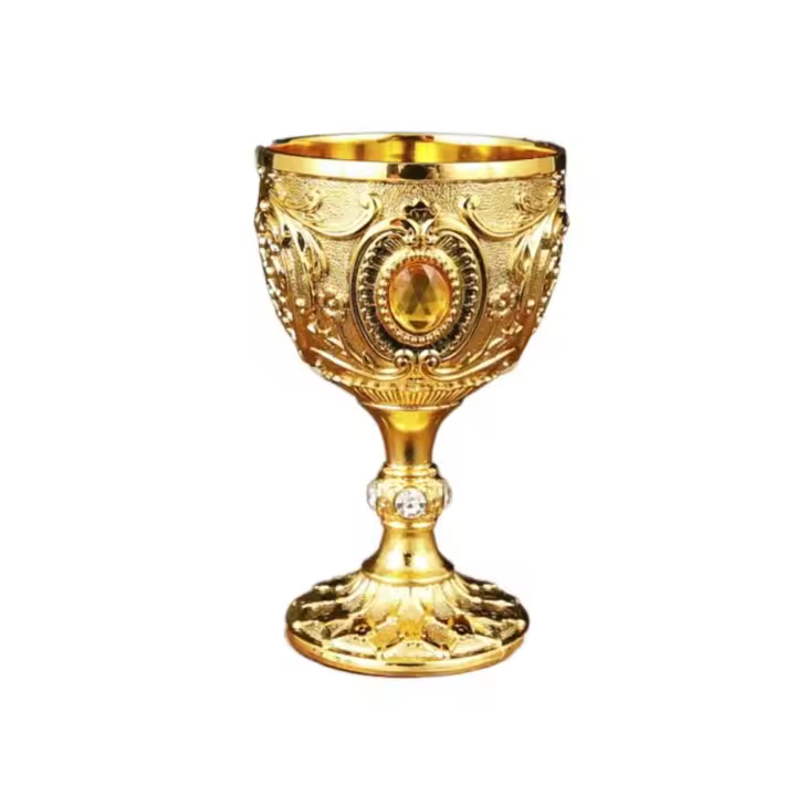 Copa de vino de Metal Vintage con relieve Medieval, copa con incrustaciones de diamantes de estilo europeo, copas de vino antiroturas para comunión - 1