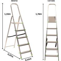Escalera de Tijera Plegable, Marca Española. Escalera de Aluminio, 5 peldaños, con Gancho de Pared, Multiusos, Antideslizante, Ligera y Resistente, Escalera Doméstica, Fácil Transporte - details 1