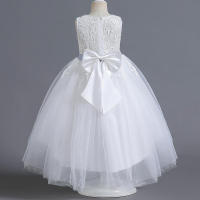 Vestido de fiesta blanco de novia con cola para niñas, con lazo para actuación - details 2