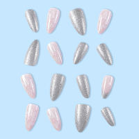 Uñas postizas rosas con decoración de brillo flash, uñas inofensivas con borde liso, salón de uñas para mujeres y niñas - details 1