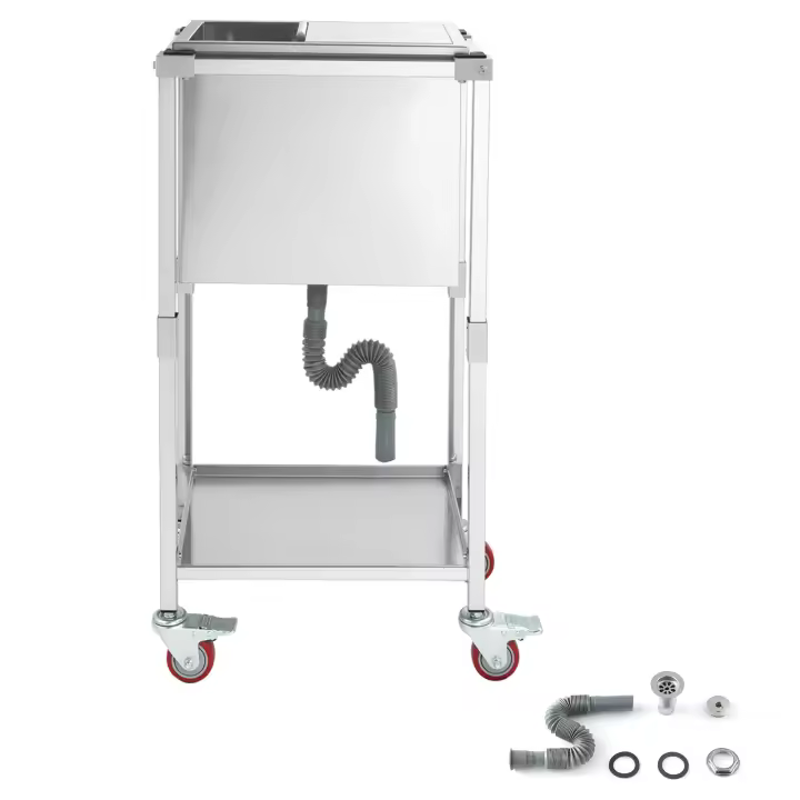 SucceBuy Carro enfriador con ruedas para hielo, 20"L x 14"W x 38"H (510 x 360 x 970 mm) Contenedor de refrigeración de acero inoxidable con ruedas - 1
