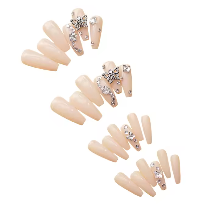 Uñas postizas desnudas con decoración de mariposas, nunca se parten, cómodas, salón de uñas para mujeres y niñas - 1