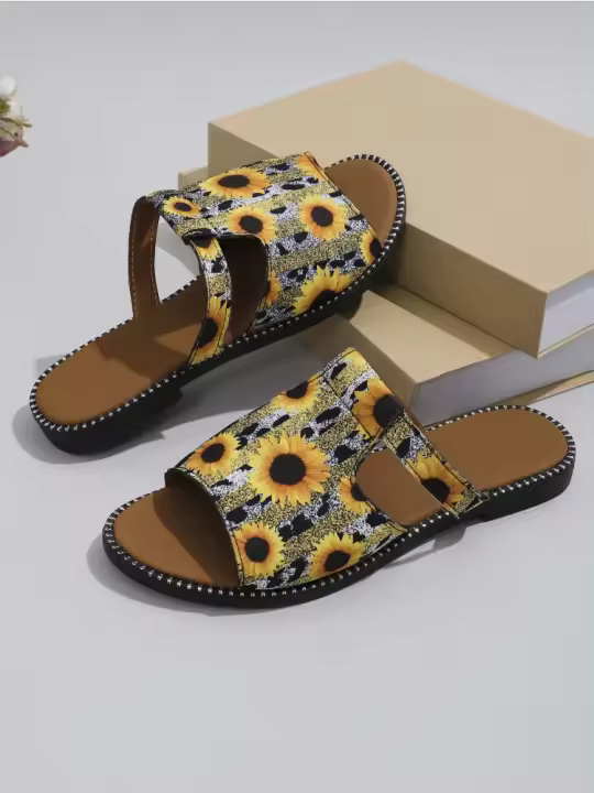 2025 verano nuevas flores de colores sandalias de una palabra absorbentes de sudor transpirables de gran tamaño mujeres - 1