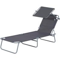 Silla Plegable para Jardín Desmontable, Regulable, Reclinable, para Jardín, Balcón, Acampada al Aire Libre 187x58x36 cm, Gris - details 0