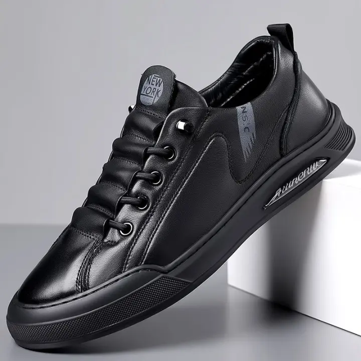 Transpirable nuevos zapatos negros pequeños de cuero suave para hombres zapatos de moda zapatos de tablero versátiles - 1
