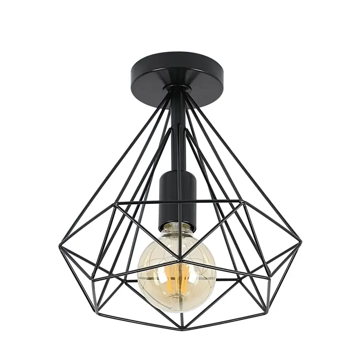 Goeco Lámpara de Araña de Hierro Diseño de Diamante Negro Montada en Techo Eficiencia Energética - 1