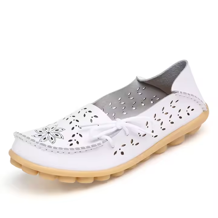 Mocasines de mujer de cuero genuino, zapatos planos a la moda con pajarita, Tenis para mujer, zapatos huecos de enfermera, calzado sin cordones de talla grande - 1