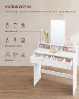 Tocador con Espejo Grande, tocador, 2 cajones, 3 Compartimentos Abiertos, tocador, Moderno, Blanco - details 25