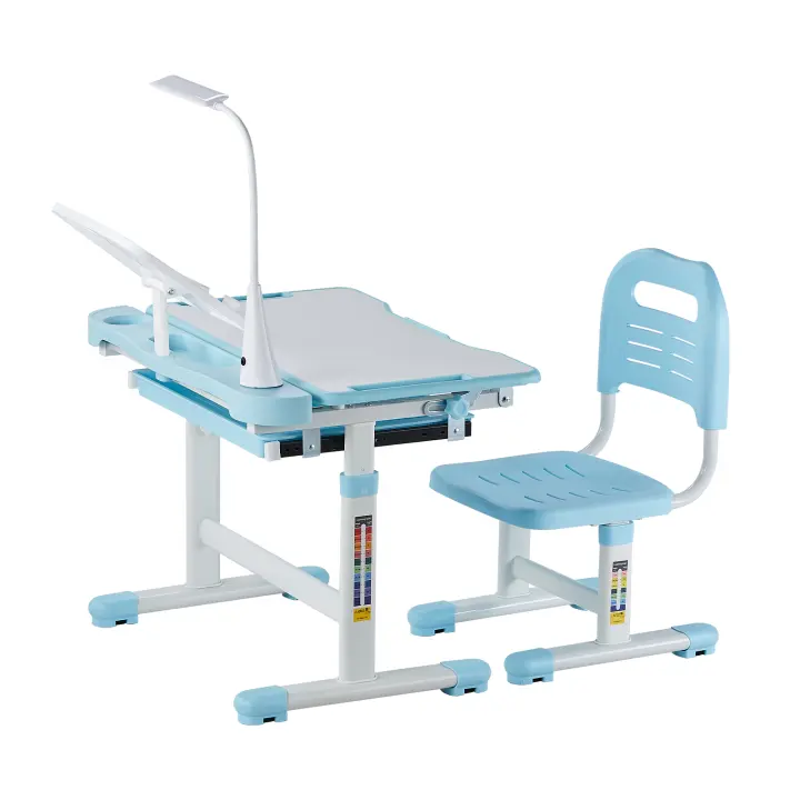 SucceBuy Juego de escritorio y silla de estudio ajustable para niños con lámpara, escritorio y silla ajustables en altura para niños, 0-40 °   Inclinación de escritorio - 1