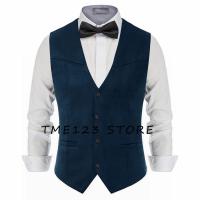 Chaleco de traje de cuero de gamuza para hombre, chaleco informal occidental con cuello en V, solapa con botones a presión, chaqueta sin mangas - details 14