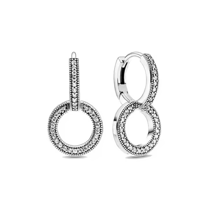 Pendientes brillantes de plata con doble abrazo - 1