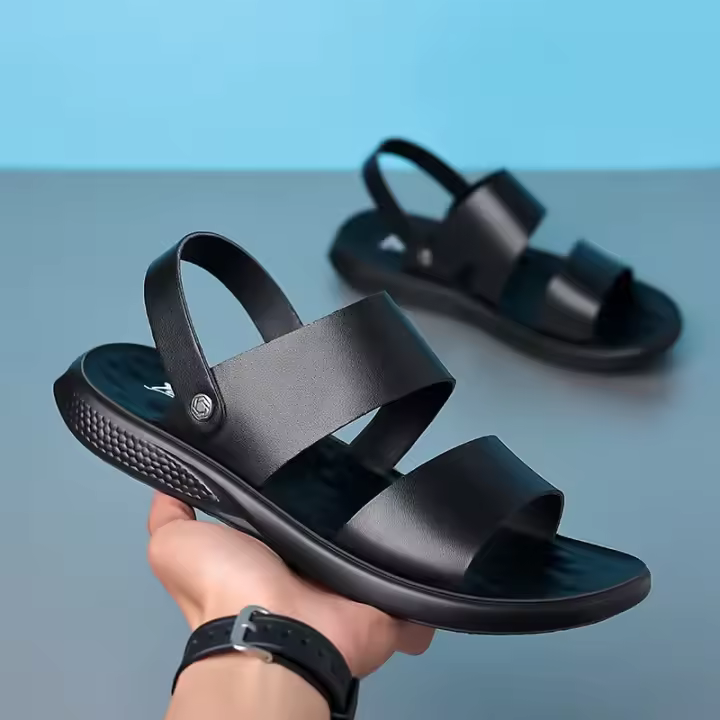 Sandalias cómodas de verano con plataforma para pie plano, sandalias de cuero con suela gruesa antideslizantes para hombre, zapatillas de fondo suave para playa al aire libre - 1