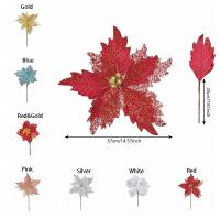 Creativo con tallo flores artificiales de Navidad brillantes hechas a mano flor de lentejuelas simuladas DIY adornos de árbol de Navidad Año Nuevo - details 0