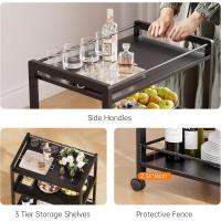 Bar de 3 Niveles, Carro de Bebidas con Ruedas y Estantes, Carrito de Bar rodante para Cocina Hogar Salón, Marrón Rústico y Negro - details 14