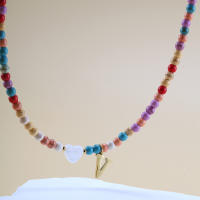 Collar de acero inoxidable para mujer, Gargantilla a mano de perlas de colores con letras pequeñas, con lindas iniciales, joyas bohe - details 12