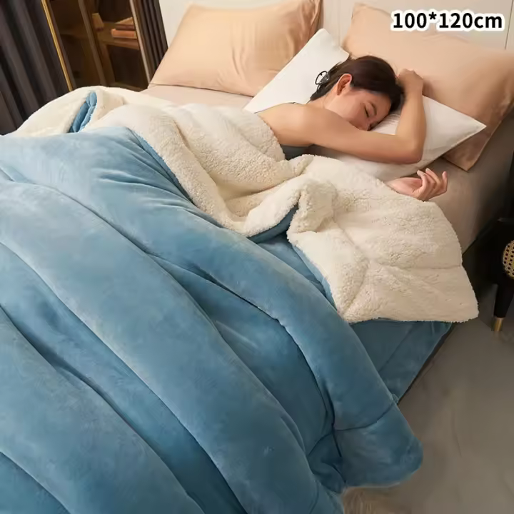 Manta de felpa de cordero grueso de doble capa, forro polar de felpa a cuadros para cama, sofá, manta de lana de Coral suave y cálida, mantas de invierno - 1