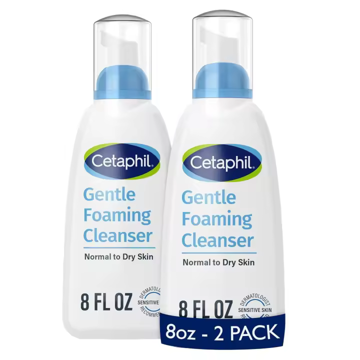 Limpiador espumoso suave con aceite Cetaphil para pieles secas a normales y sensibles, paquete de 2 de 8 oz, elaborado con glicerina, vitaminas B5 y E, - 1