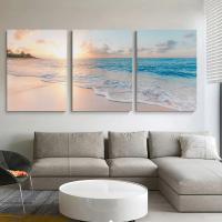 Pintura en Lienzo de Paisaje de Sol de Playa y Bosque de Niebla de DHROOM Set de 3 Piezas Decoración Moderna para Sala de Estar del Hogar con Poster de Arte de Pared - details 3