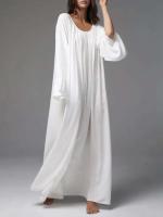 Parc Fee-vestidos informales holgados blancos para mujer, vestidos elegantes de manga larga o con cuello en U, vestido liso sencillo de talla grande para mujer 2025 - details 9