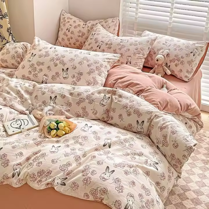 Juego de funda de edredón INS de cuatro piezas, juego de tres piezas, sábanas de algodón lavado, ropa de cama para dormitorio universitario - 1