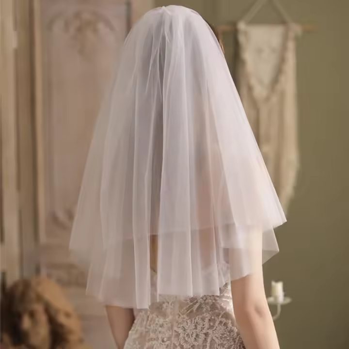 Velos de novia cortos elegantes de dos capas 75cm 2T con peine de Metal blanco para fiesta 2025 recién llegado - 1