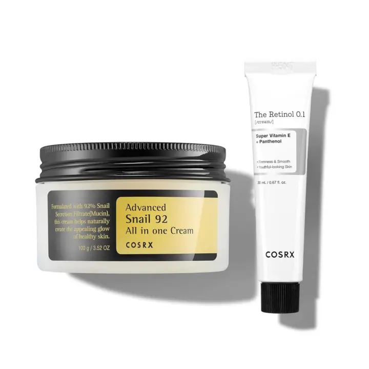 COSRX Skin Cycling Routine - Crema de mucina de caracol al 92% + crema de retinol 0,1, set de recuperación y cuello, tratamiento de manchas de líneas finas, reparación - 1