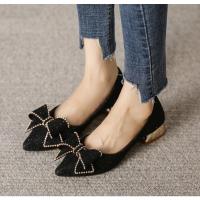 Tacones altos puntiagudos tacones gruesos zapatos de las mujeres 2025 nuevo arco de gama alta tacón medio zapatos individuales - details 9
