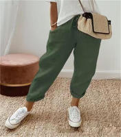 Pantalones elásticos casuales para mujer con bolsillos de lino y algodón - details 9