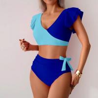 Conjunto de Traje de Baño para Mujer de Dos Piezas Sexy Bikini con Corte Curvo y Almohadilla para el Pecho Traje de Baño de Cintura Alta con Sujetador de Manga con Volantes - details 16