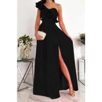 Vestido Largo con Borde Volantes y Lazos para Un Solo Hombro Moda Femenina - details 7