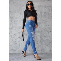 Vaqueros ajustados rotos para mujer, pantalones de oficina únicos con agujeros - details 2