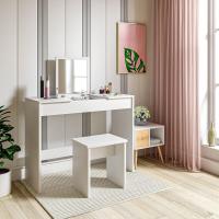 Juego Tocador de Maquillaje Plegable con Espejo y Taburete Mesa de Maquillaje de Madera de Alto Brillo 100x45x76cm Escritorio Tocador Moderno para Dormitorio - details 0
