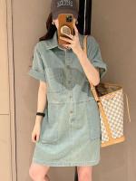 Vestido de Denim para Mujer de Moda Estilo Suelto, Cuello de Polo, Falda Midi en Forma de H - details 8