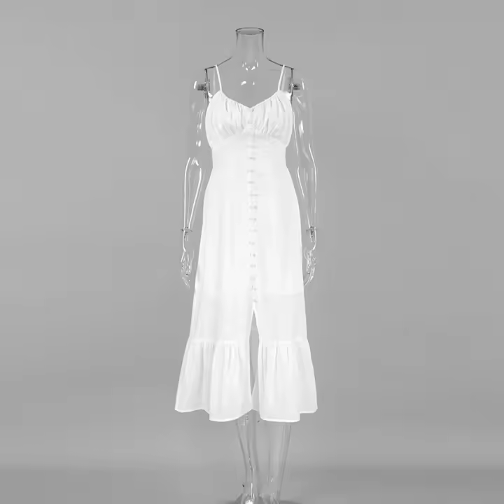 Vestido de Primavera Verde Moda para Mujeres en Algodón y Lino - 1