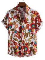 Camiseta informal de estilo playero para hombre, camisa de manga corta no elástica, Floral, ropa de verano - details 0