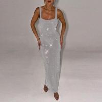 BUNO-lentejuelas mujeres Maxi vestido impresionante brillante elegante sin mangas espalda descubierta vaina Vestidos Mujer elegante moda Noche ceñido al cuerpo - details 5