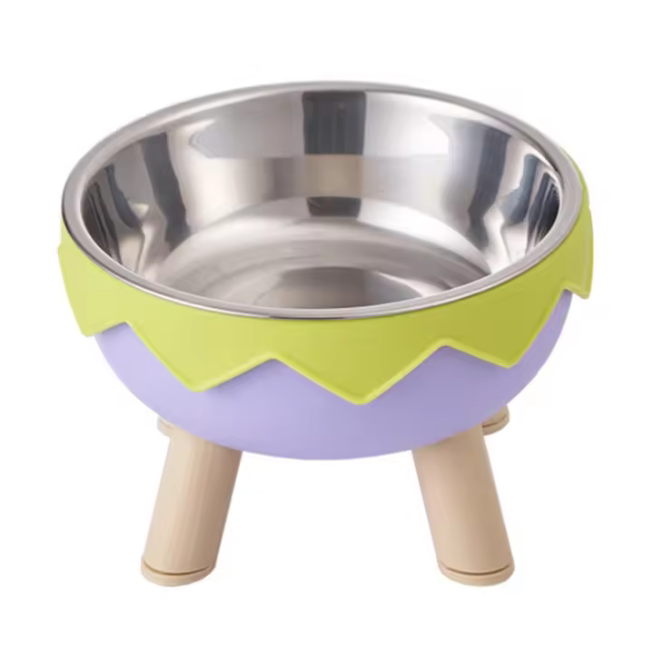 Cuenco de agua para comida de gato con forma de cáscara de huevo, antideslizante, antivómitos, de acero inoxidable, antivuelco con soporte - 1