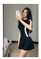 Traje de baño para mujer, traje de baño deportivo de una pieza para aguas termales, corte ajustado simple y conservador, traje de baño de vacaciones estilo vestido - details 13