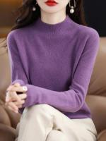 100% suéter de cachemira de lana merina, suéter tejido para mujer, jerséis de manga larga con cuello alto, ropa de otoño e invierno, Jersey cálido, Tops - details 23