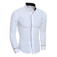 Camisa de color sólido de manga larga para hombre de primavera y otoño, camisa ajustada de moda con botones cómoda y cuello alto - details 4