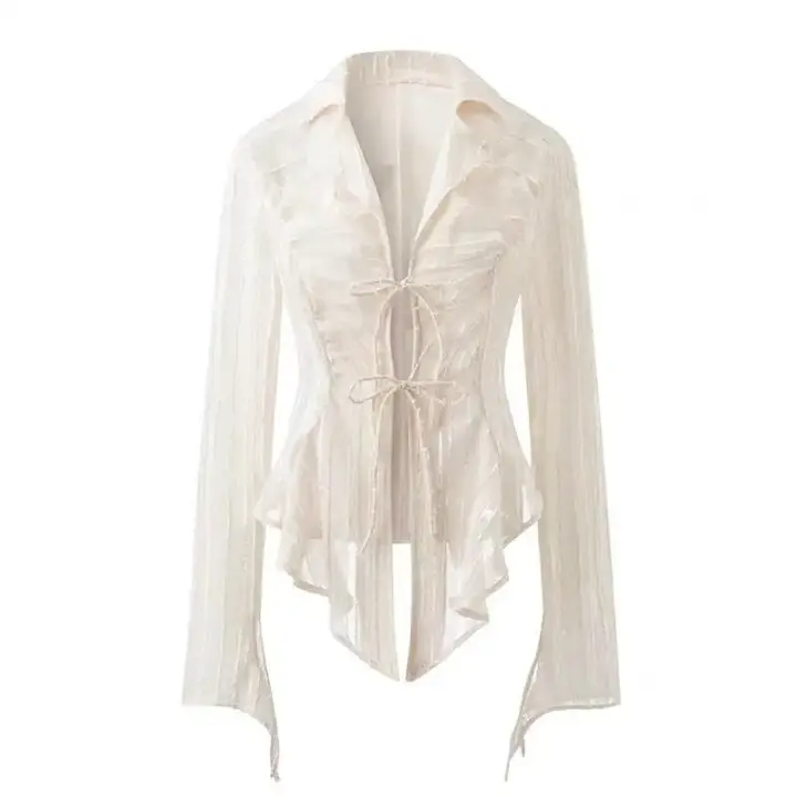 Blusa de Encaje Yedinas Fairycore Manga Larga Cuello Abierto Moda Coreana Chic Primavera 2023 - 1