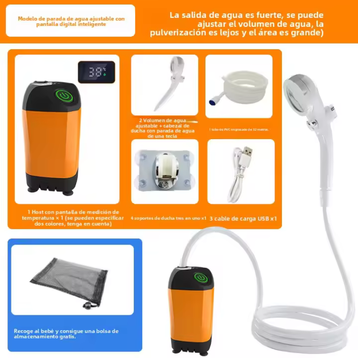 Ducha al aire libre Ducha eléctrica Artefacto de baño Juego de ducha recargable Bolsa de agua para acampar simple Bomba de agua con batería - 1