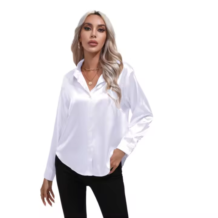 Camisa de mujer de manga larga elegante de colores, raso, imitación seda - 1