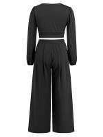 Chaqueta corta de manga larga para mujer, conjunto de 2 piezas con cuello en V, Pantalones rectos, otoño e invierno, 2023 - details 19