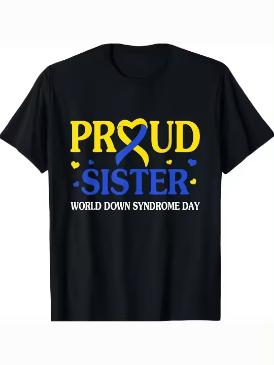 Camiseta de concientización sobre el síndrome de Down de Proud Sister World, regalo para papá, manga corta con cuello redondo suave y cómoda, 230g - 1